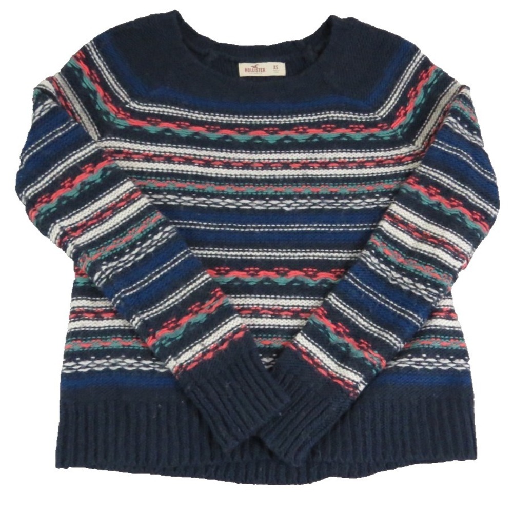 Hollister Fair Isle Wool Blend‎ Knit Sweater Blue Striped Coquette Women's XS
